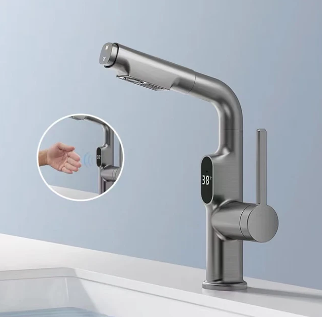 Intelligent Pull-Out Kitchen Faucet with LED Temperature Display