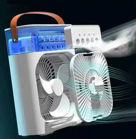 Portable 3-In-1 Mini Air Cooler, Humidifier, and Night Light for Desk