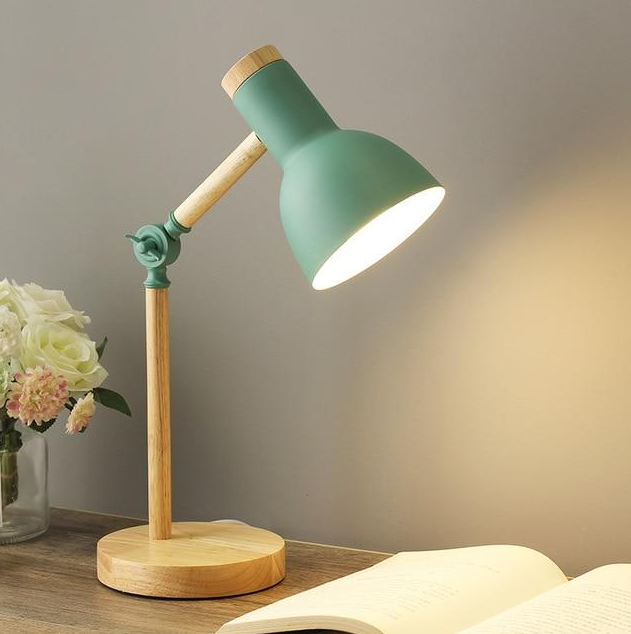 Scandinavian Wooden Table Lamp with Adjustable Head