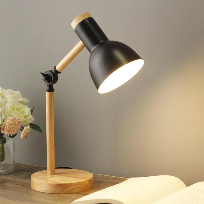 Scandinavian Wooden Table Lamp with Adjustable Head