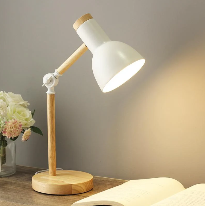Scandinavian Wooden Table Lamp with Adjustable Head