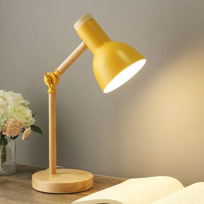 Scandinavian Wooden Table Lamp with Adjustable Head