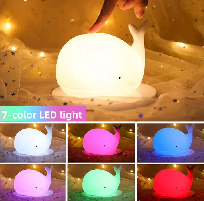 Color Changing Whale Night Light - Rechargeable Silicone Mood Lamp