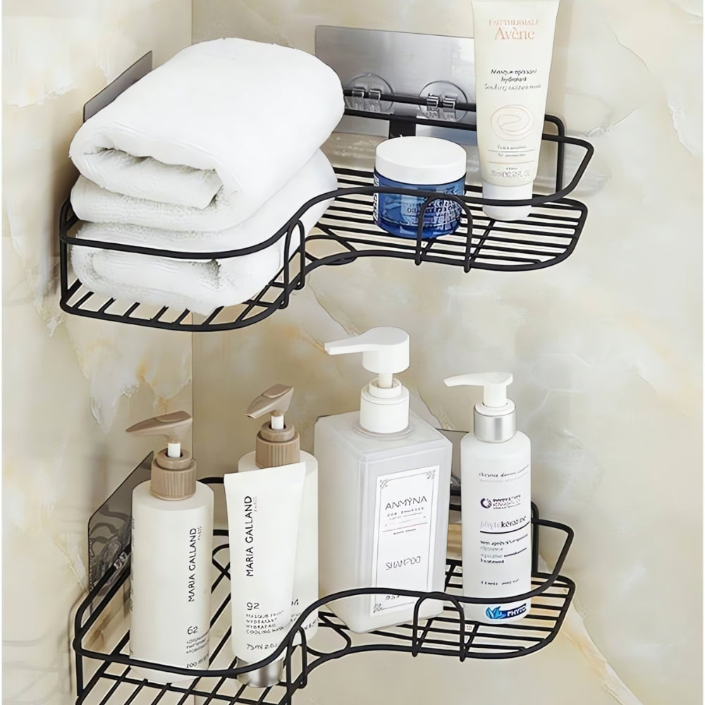 Corner-Mounted Stainless Steel Bathroom Organizer Rack