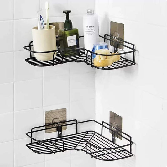 Corner-Mounted Stainless Steel Bathroom Organizer Rack