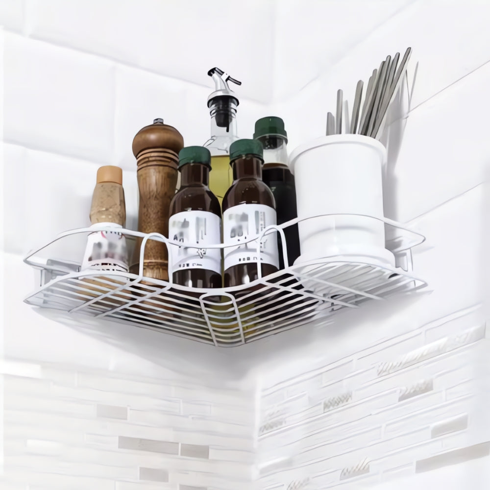 Corner-Mounted Stainless Steel Bathroom Organizer Rack