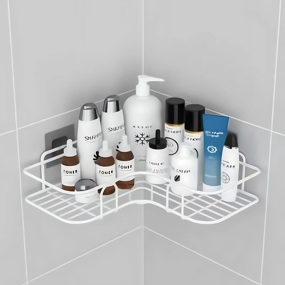 Corner-Mounted Stainless Steel Bathroom Organizer Rack
