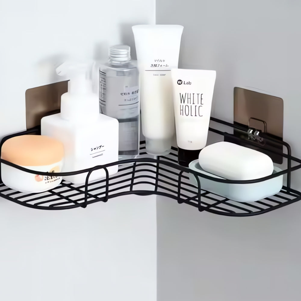 Corner-Mounted Stainless Steel Bathroom Organizer Rack