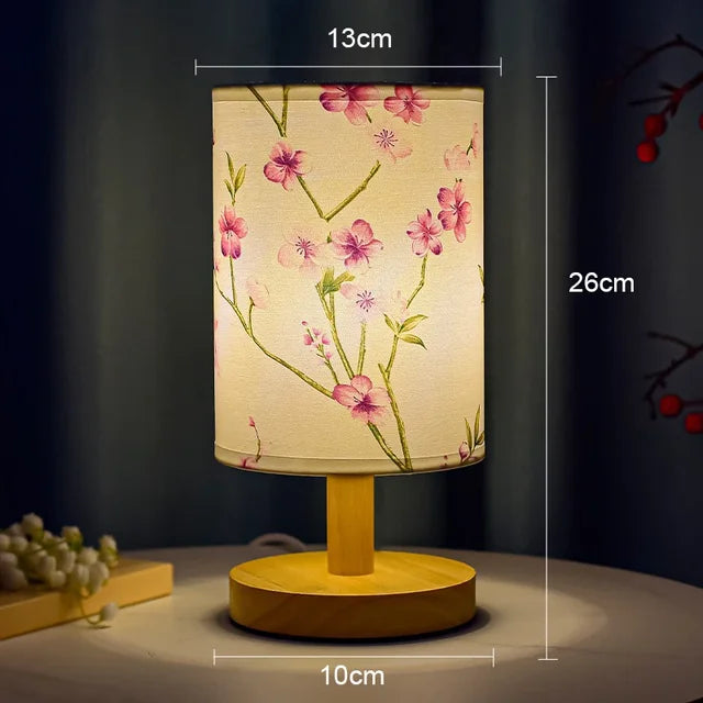 Dimmable LED Bedside Lamp with Plum Blossom Fabric Shade