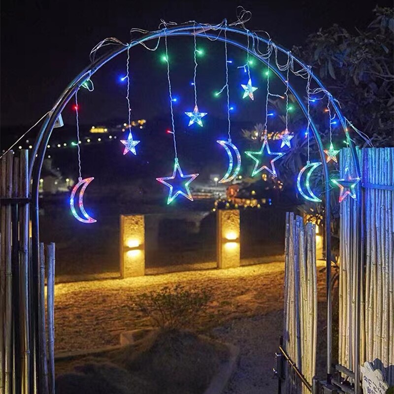 Solar LED String Lights with Moon and Star Design