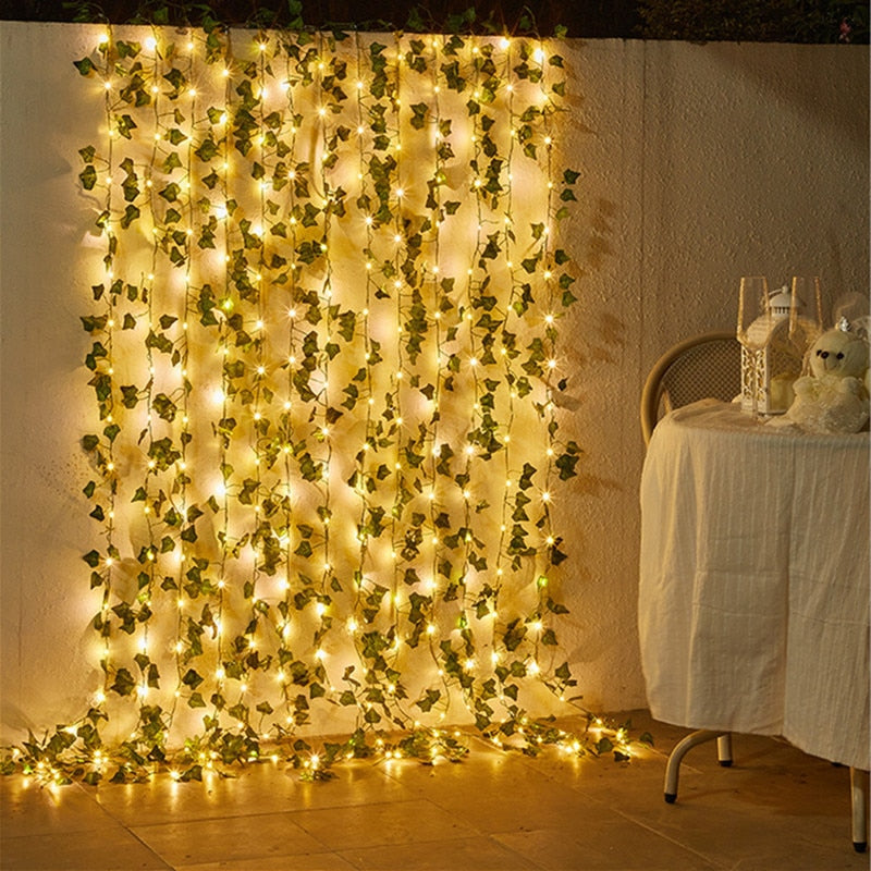 Garden Vine LED String Lights with Leaf Garland Design