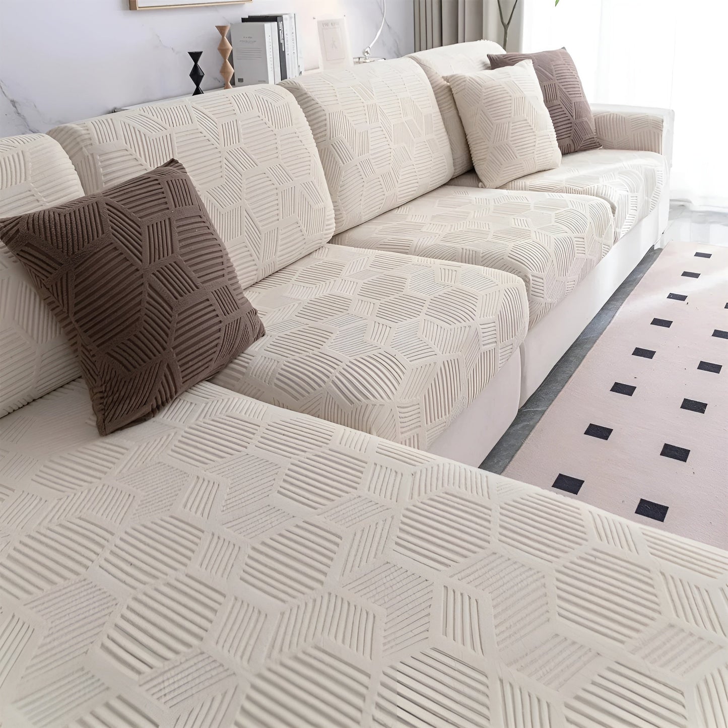 Geometric Jacquard Sofa Cover - Soft, Pet-Friendly, 360° Protection