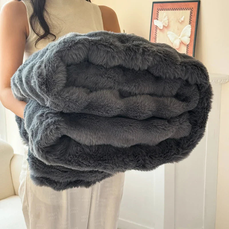 Extra Thick Faux Fur Throw Blanket - Oversized Double-Layer Design