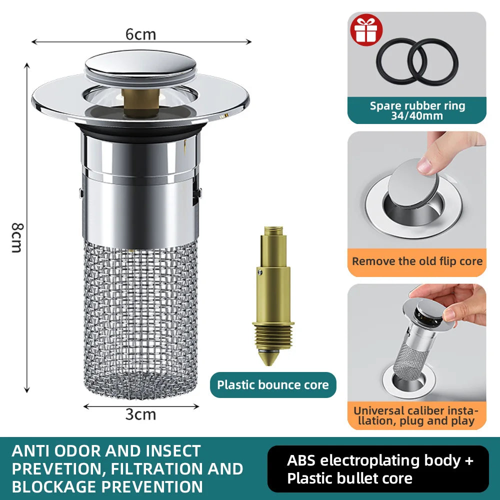 Stainless Steel Pop-Up Sink Strainer and Drain Filter