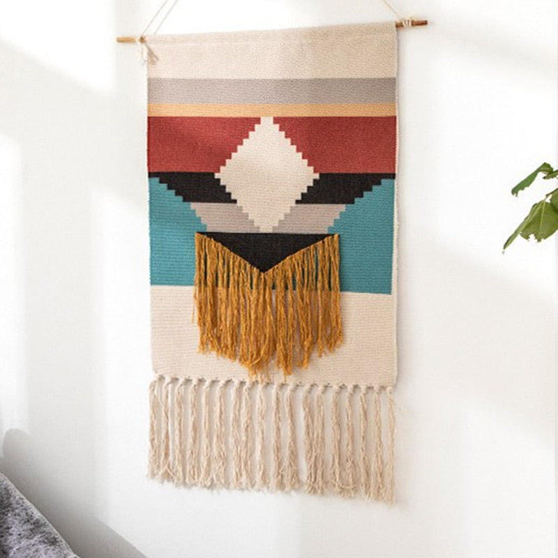 Bohemian Macrame Wall Tapestry with Cotton Tassels