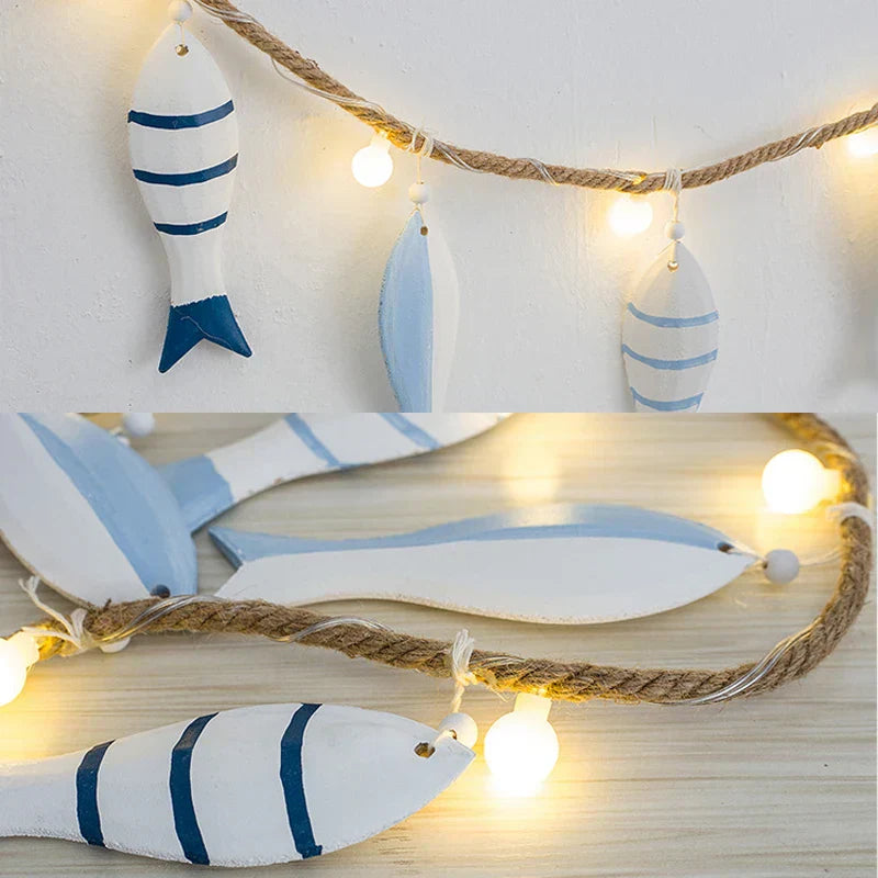 Artisanal LED Fish String Lights on Jute Rope