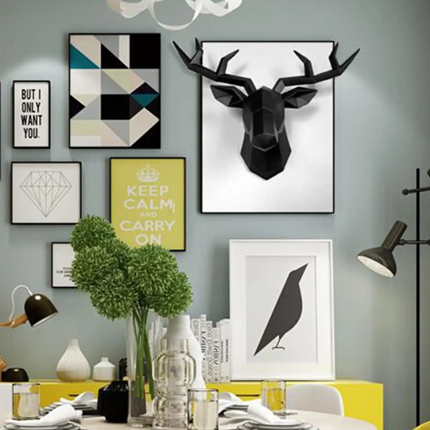 3D Geometric Deer Head Wall Sculpture in Resin