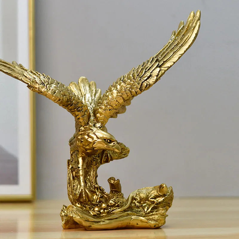Golden Eagle Resin Statue - Artistic Feng Shui Decor