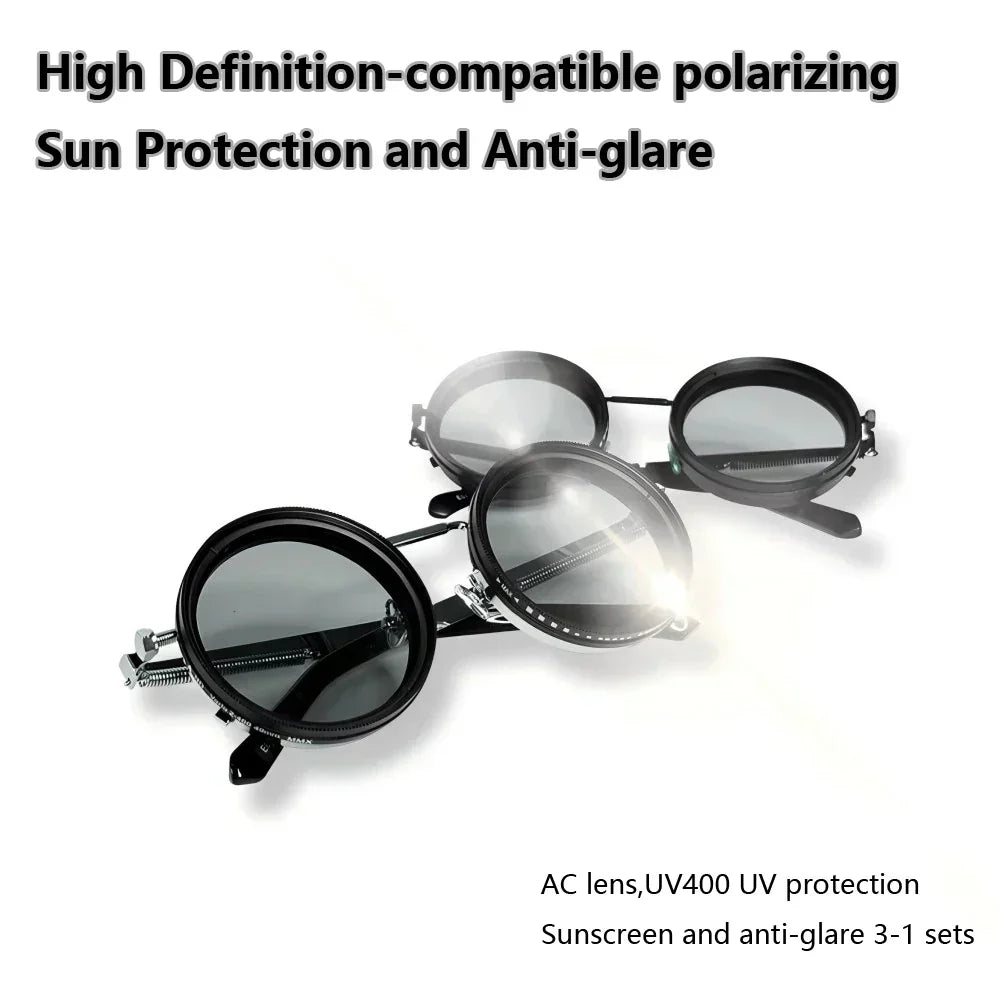 Polarized Round Sunglasses with Adjustable Dimming and UV400 Protection
