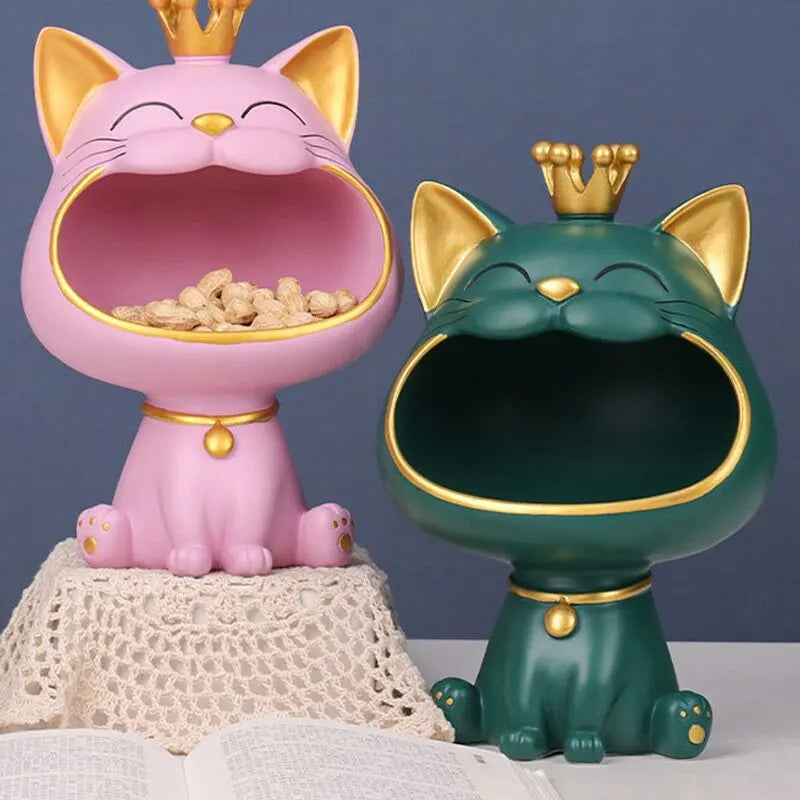Lucky Cat Decorative Key Holder and Storage Organizer in Resin