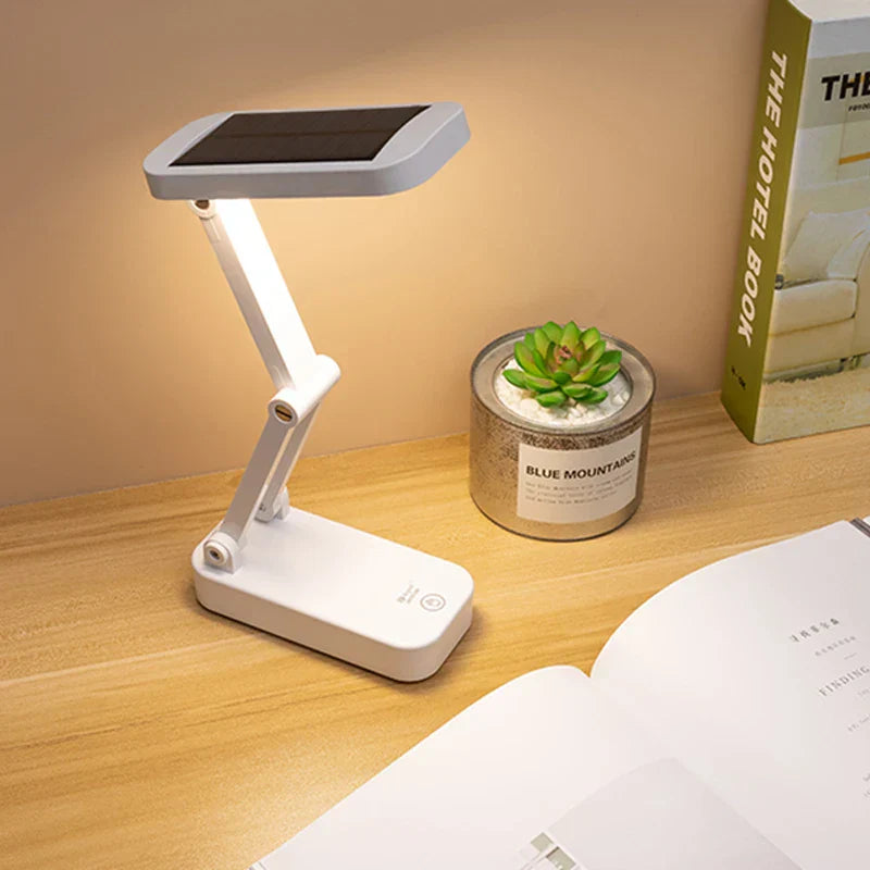 Foldable Solar LED Table Lamp with USB Charging, Dimmable Touch Control