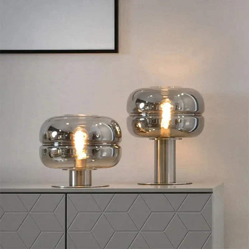 Scandinavian Glass Table Lamp in Clear, Smoke Grey, or Cognac
