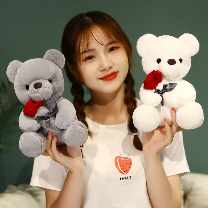 Teddy Bear with Artificial Rose - Romantic Gift for Valentine's Day