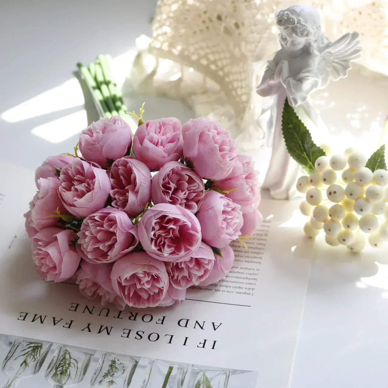 Silk Peony Wedding Bouquet with 27 Realistic Blooms
