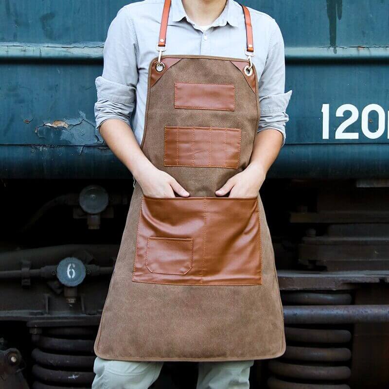 Premium Leather Kitchen Apron with Fire-Resistant Straps