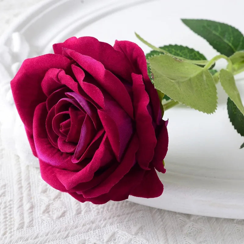 Realistic Velvet Silk Rose Bouquet - 20 Artificial Flowers for Weddings and Events