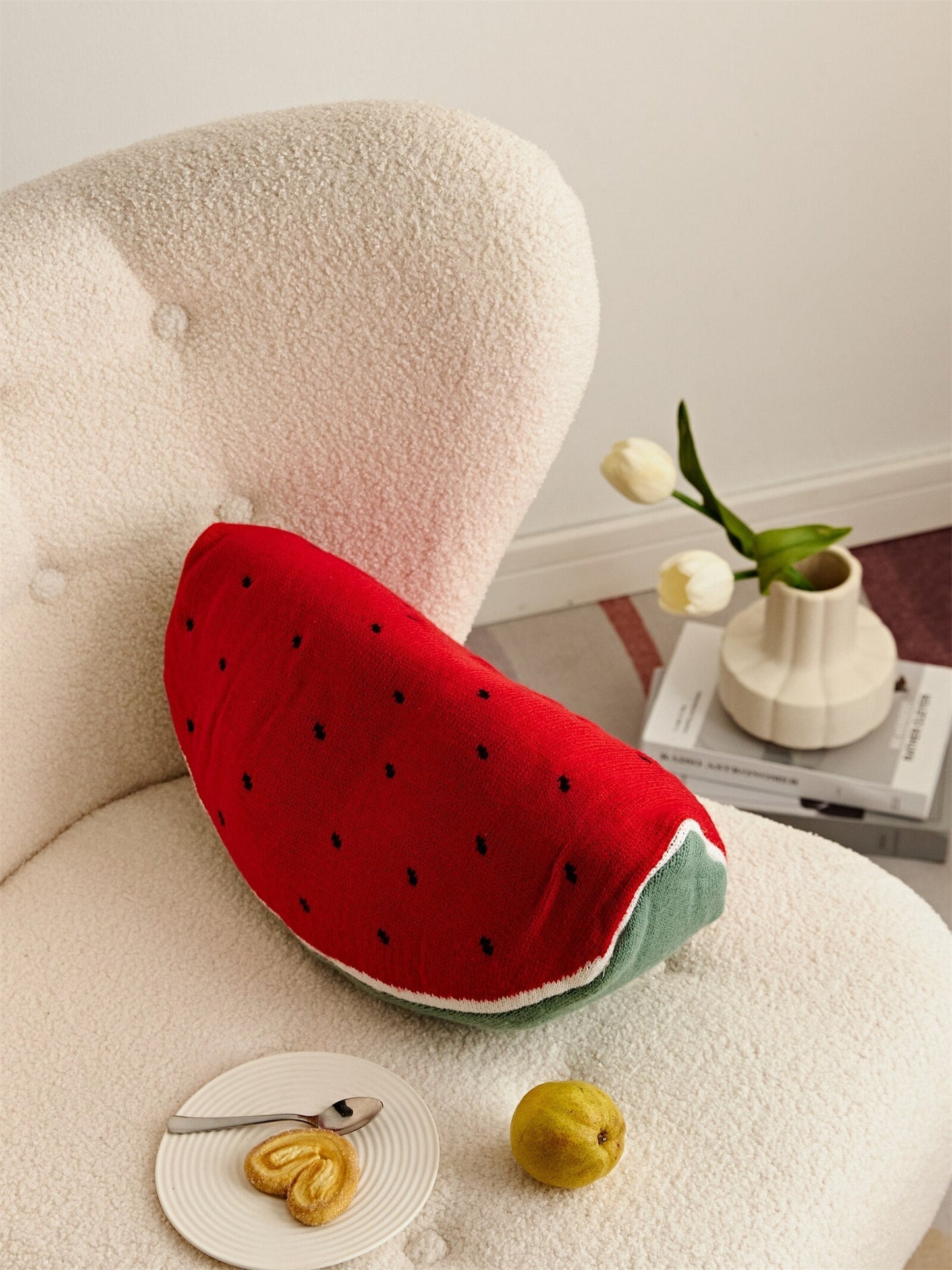 Fruit-Themed Knitted Cushion 8 x 16 Inch