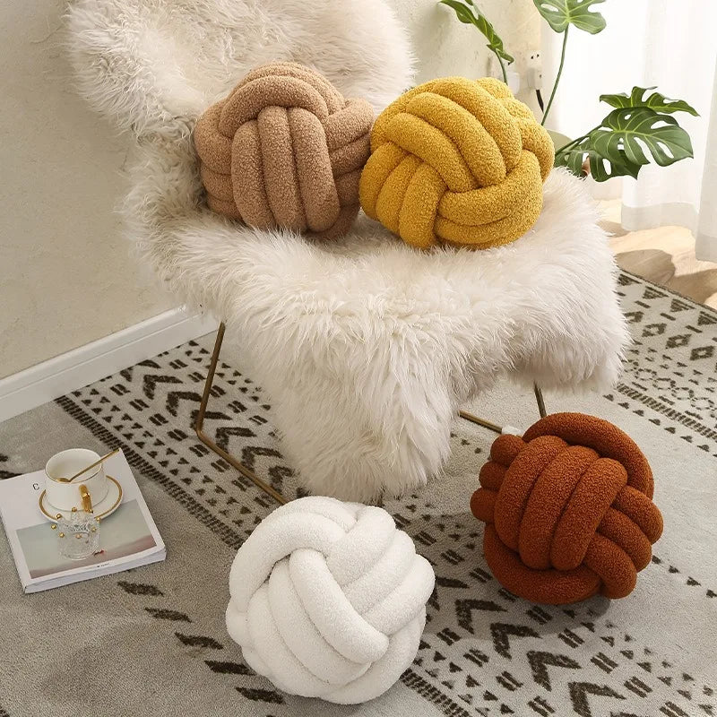 Cozy Hand-Knotted Sheepskin Ball Throw Pillow