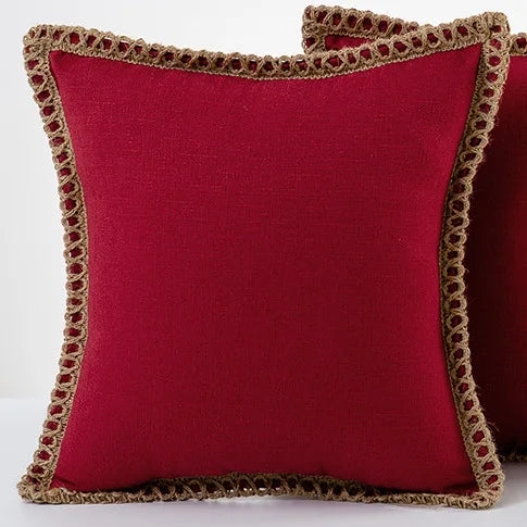 French-Inspired Colorful Linen Pillow Covers with Braid Trim