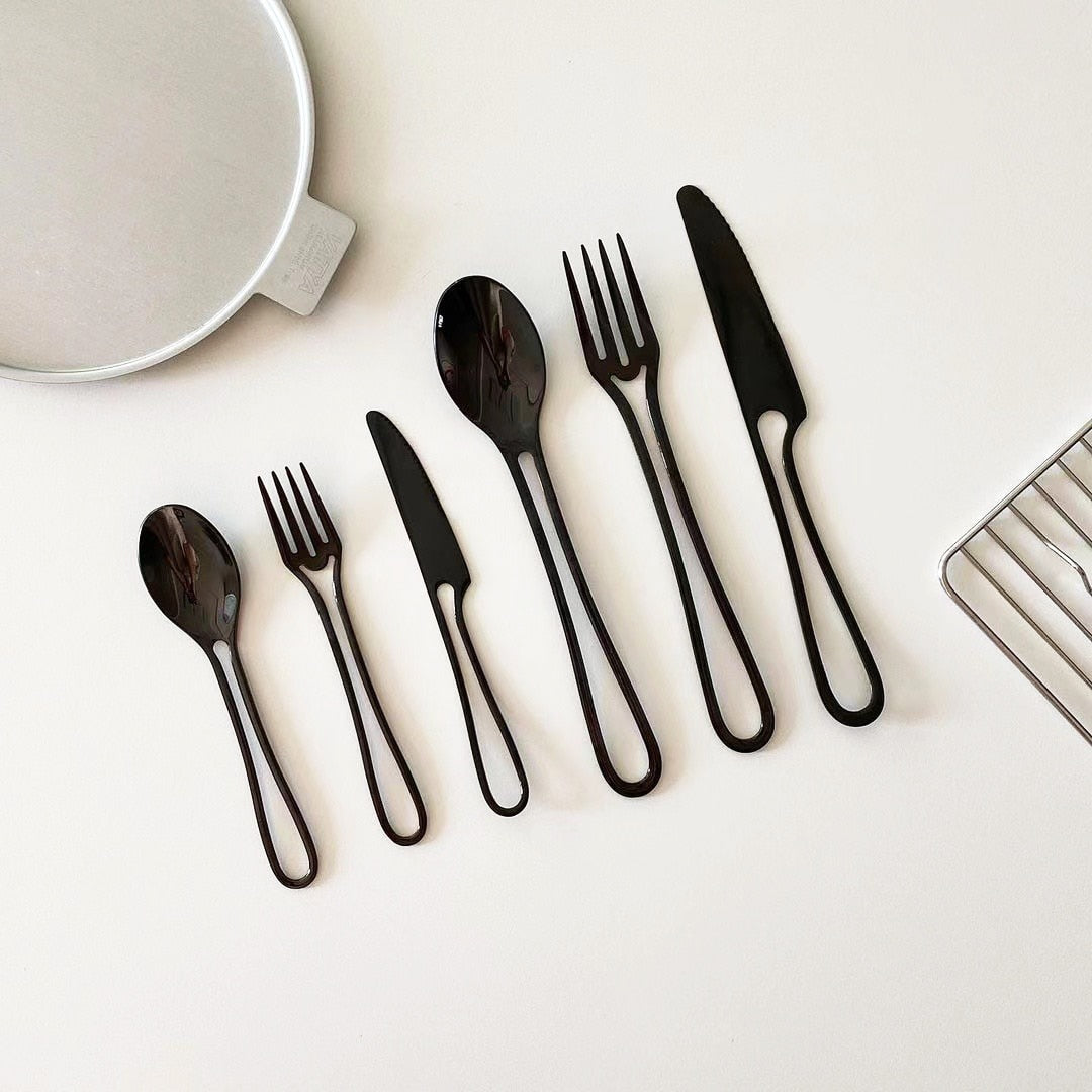 Stainless Steel Outline Cutlery Set - 3-Piece Fork, Knife, Spoon in Silver or Black