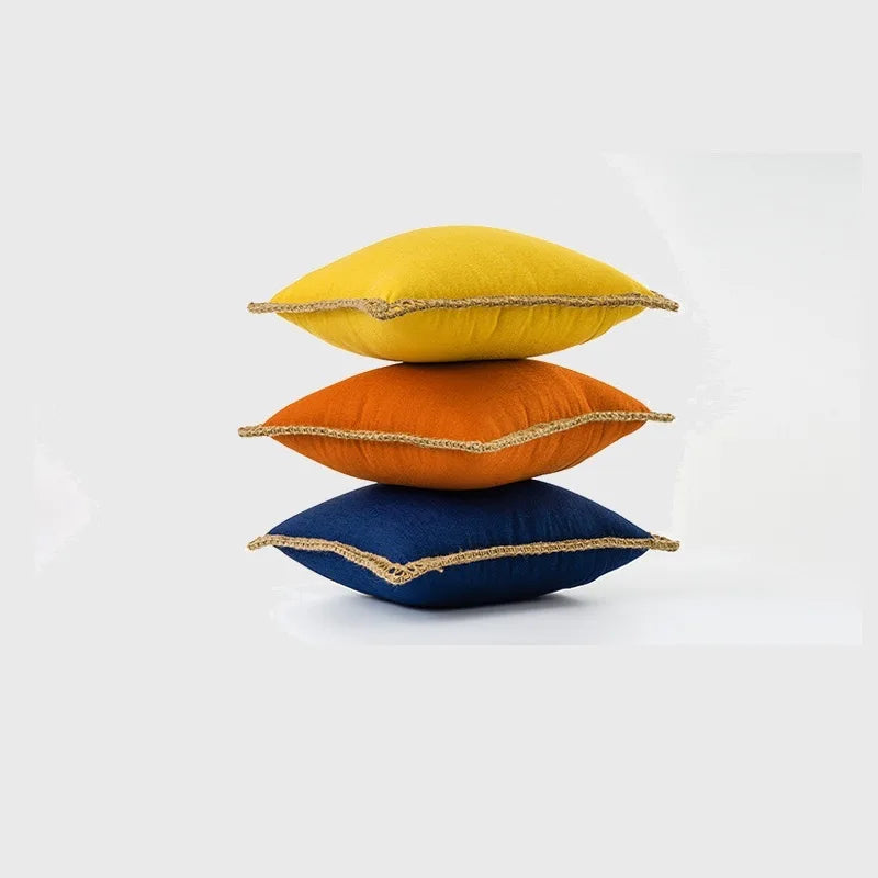 French-Inspired Colorful Linen Pillow Covers with Braid Trim