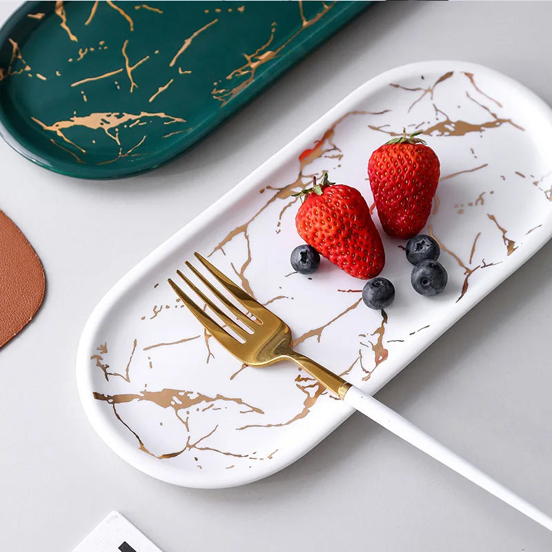 Ceramic Marble Oval Tray for Jewelry and Bathroom Storage