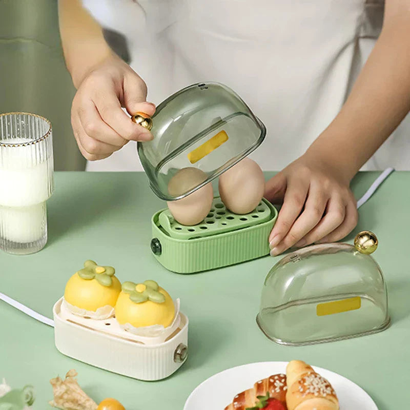 Electric Egg Cooker and Poacher for 2 Eggs - Compact Automatic Breakfast Steamer