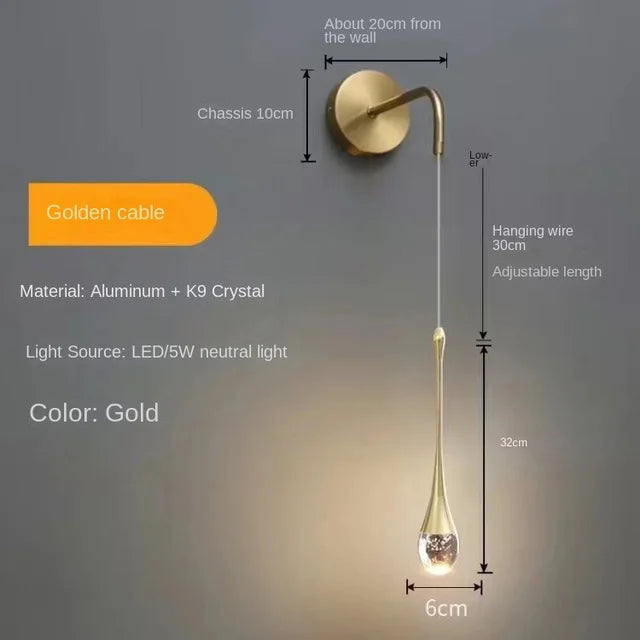 Crystal Pendant Light with Gold Finish and LED Bulbs