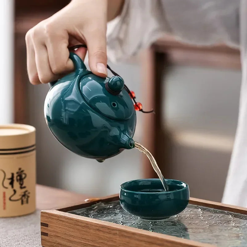 Traditional Ceramic Tea Set with Teapot, Cups, and Incense Holder