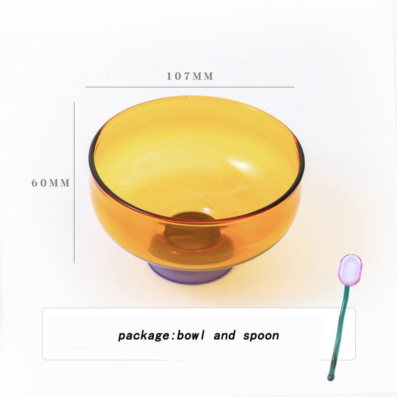 Colorful Borosilicate Glass Dessert Bowl with Spoon