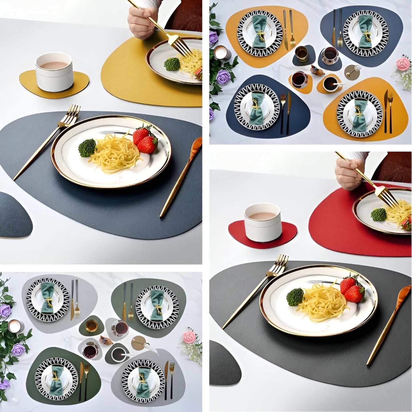 Reversible Oval Placemats with Coasters - Elegant Heat-Resistant Dining Mats