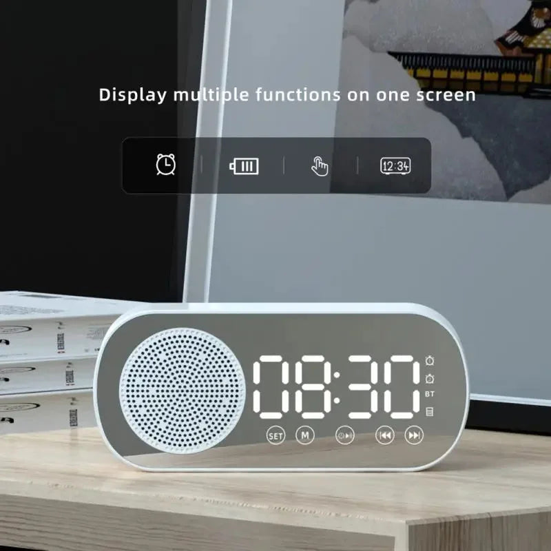 LED Mirror Alarm Clock with Bluetooth Speaker and FM Radio