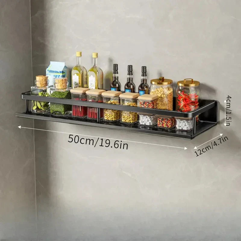 Sleek Black Aluminum Wall Shelf for Kitchen Organization