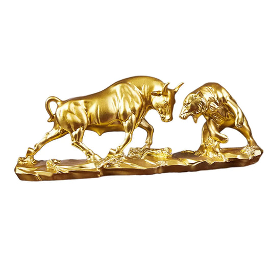 Bull and Bear Resin Statue - Modern Animal Sculpture for Desk Decor