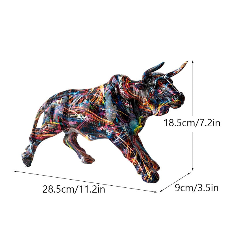 Graffiti Bull Figure Statue - Colorful Desk Ornament for Home and Office