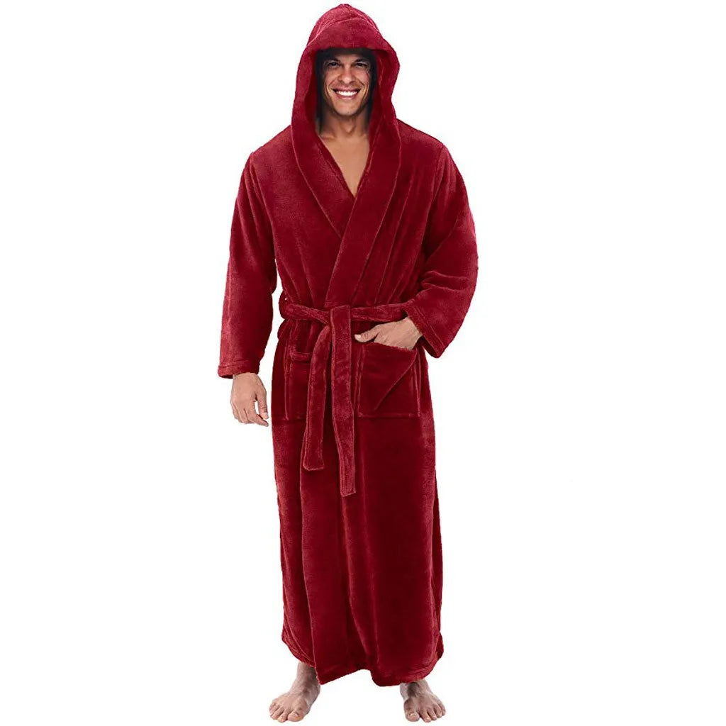 Hooded Plush Bathrobe for Men - Cozy and Warm