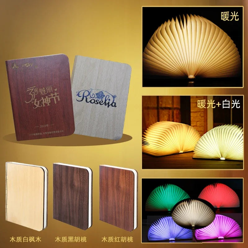 3D Folding Wooden LED Book Light with 7-Color Options