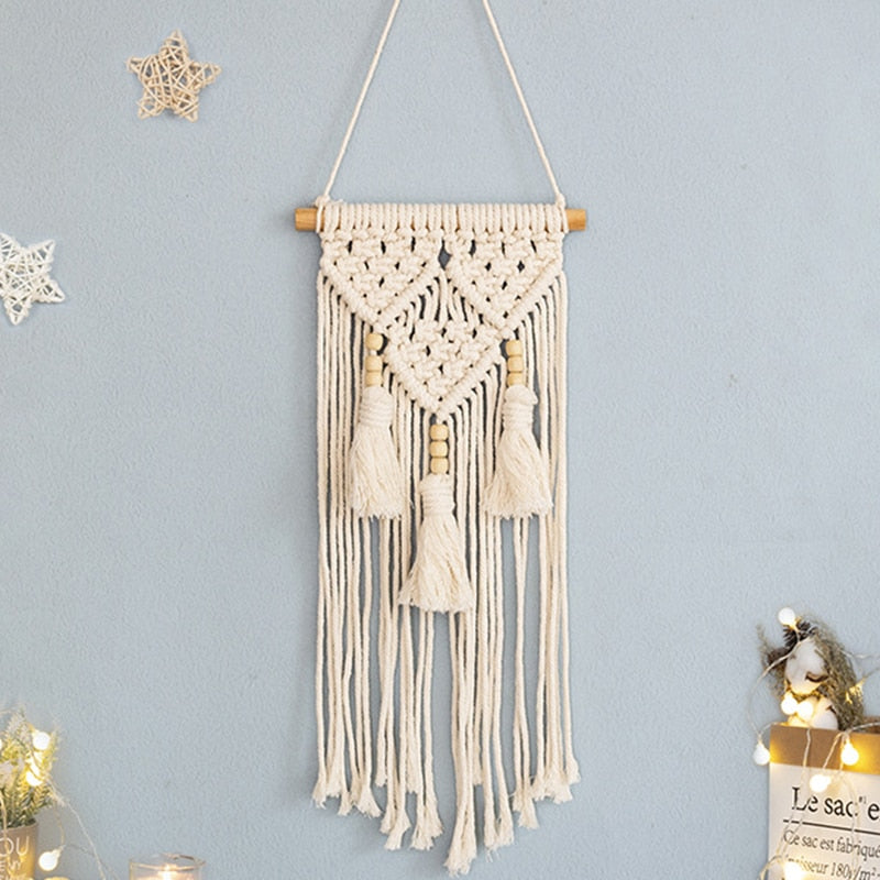 Bohemian Macrame Wall Tapestry with Cotton Tassels