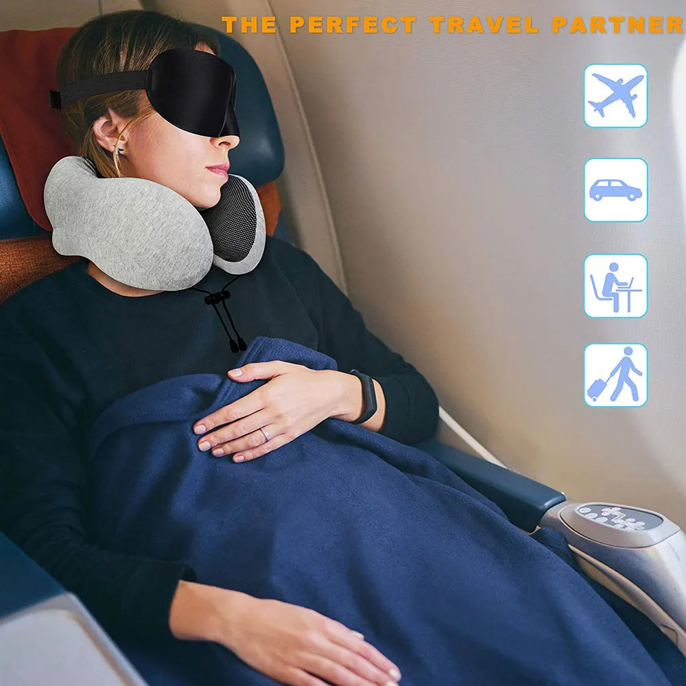 U-Shaped Memory Foam Neck Pillow for Travel and Sleep