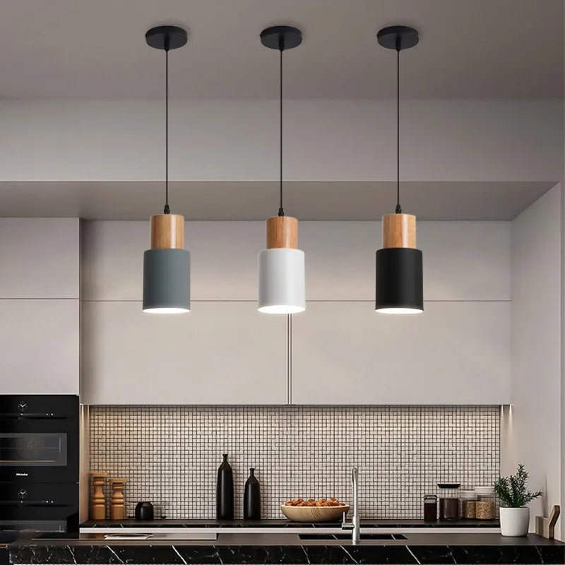 Scandinavian LED Pendant Light in Metal and Wood